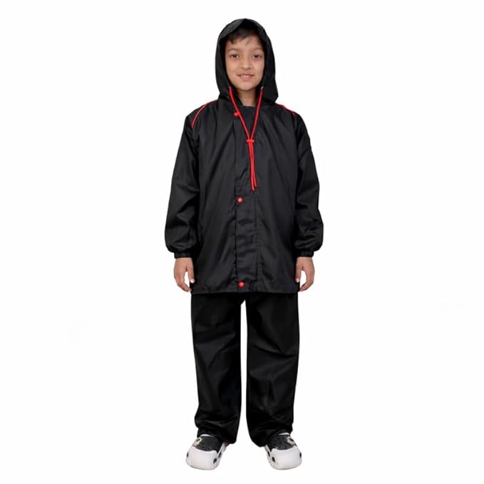 Kids Reversible Waterproof Raincoat with Hood Black_12-13 Y 